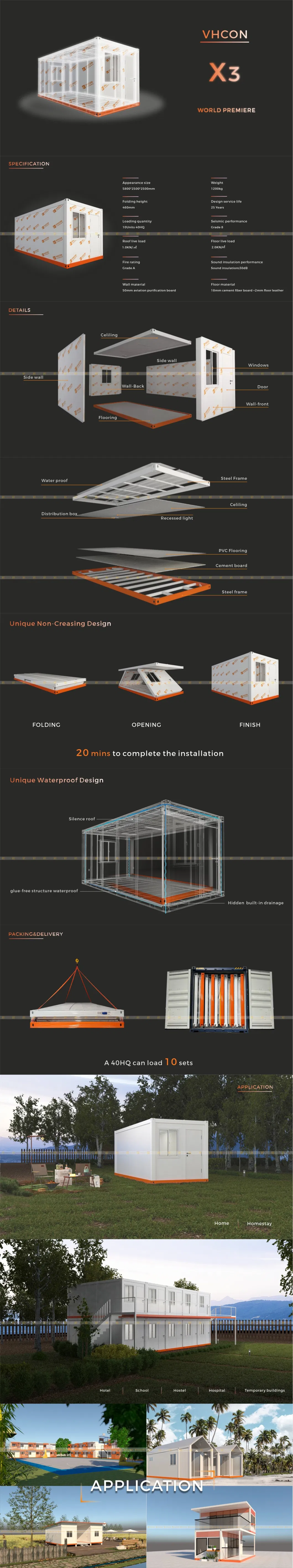 Movable Modular Prefab Portable Homes Wooden Tiny 2 Bedroom 20FT Kitchen Fully Furnished Luxury Living Steel Sandwich Wall Panel Prefabricated Container House